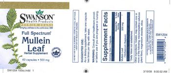 Swanson Premium Brand Full Spectrum Mullein Leaf 500 mg - herbal supplement