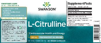 Swanson L-Citrulline 850 mg Pharmaceutical Grade - supplement