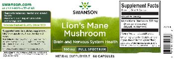 Swanson Lion's Mane Mushroom 500 mg Full Spectrum - herbal supplement