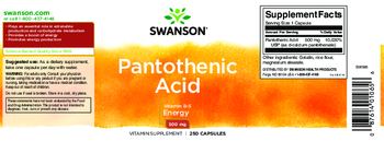 Swanson Pantothenic Acid 500 mg - vitamin supplement