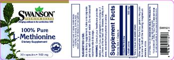 Swanson Premium Brand 100% Pure L-Methionine 500 mg - supplement