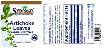 Swanson Premium Brand Artichoke Leaves Cynara Scolymus 500 mg - herbal supplement