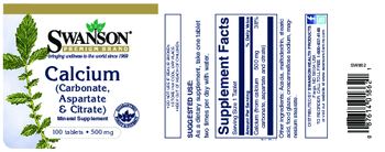 Swanson Premium Brand Calcium (Carbonate, Aspartate & Citrate) 500 mg - mineral supplement