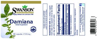 Swanson Premium Brand Damiana 510 mg - herbal supplement