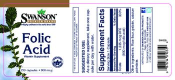 Swanson Premium Brand Folic Acid 800 mcg - vitamin supplement