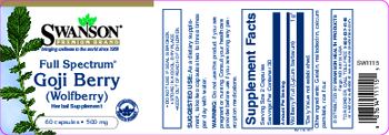 Swanson Premium Brand Full Spectrum Goji Berry (Wolfberry) 500 mg - herbal supplement