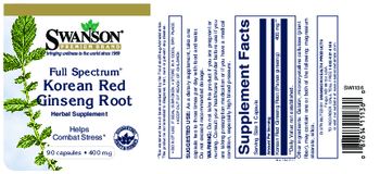 Swanson Premium Brand Full Spectrum Korean Red Ginseng Root 400 mg - herbal supplement