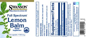 Swanson Premium Brand Full Spectrum Lemon Balm 500 mg - herbal supplement
