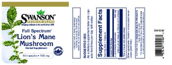 Swanson Premium Brand Full Spectrum Lion's Mane Mushroom 500 mg - herbal supplement