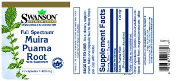 Swanson Premium Brand Full Spectrum Muira Puama Root 400 mg - herbal supplement