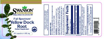 Swanson Premium Brand Full Spectrum Yellow Dock Root 400 mg - herbal supplement