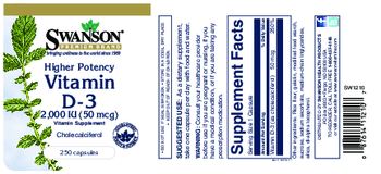 Swanson Premium Brand Higher Potency Vitamin D-3 2,000 IU (50 mcg) - vitamin supplement