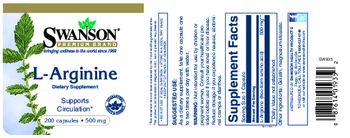 Swanson Premium Brand L-Arginine 500 mg - supplement