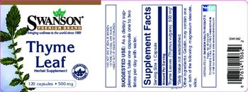 Swanson Premium Brand Thyme Leaf 500 mg - herbal supplement