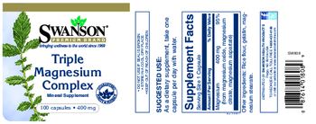 Swanson Premium Brand Triple Magnesium Complex 400 mg - mineral supplement