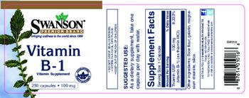 Swanson Premium Brand Vitamin B-1 100 mg - vitamin supplement