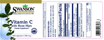 Swanson Premium Brand Vitamin C with Rose Hips 500 mg - vitamin supplement
