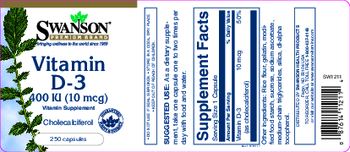 Swanson Premium Brand Vitamin D-3 10 mcg - vitamin supplement