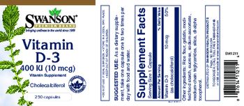 Swanson Premium Brand Vitamin D-3 10 mcg - vitamin supplement