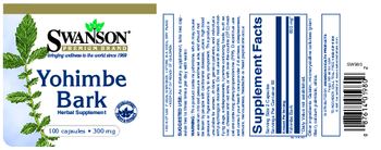 Swanson Premium Brand Yohimbe Bark 300 mg - herbal supplement
