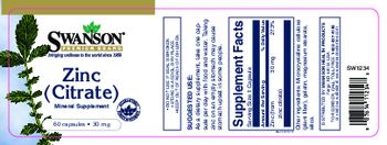 Swanson Premium Brand Zinc (Citrate) 30 mg - mineral supplement
