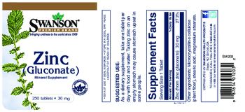 Swanson Premium Brand Zinc (Gluconate) 30 mg - mineral supplement