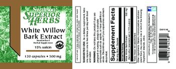 Swanson Superior Herbs White Willow Bark Extract 500 mg - standardized herbal supplement