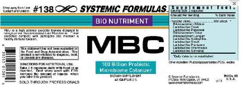 Systemic Formulas Bio Nutriment MBC 100 Billion Probiotic Microbiome Colonizer - supplement