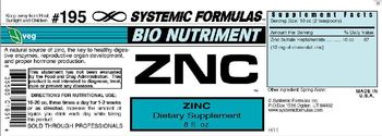 Systemic Formulas Bio Nutriment ZNC Zinc - supplement