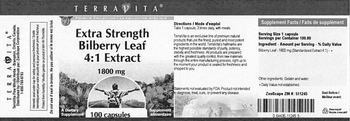 Terravita Extra Strength Bilberry Leaf 4:1 Extract 1800 mg - supplement