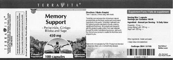 Terravita Memory Support - Periwinkle, Ginkgo Biloba And Sage 450 mg - supplement