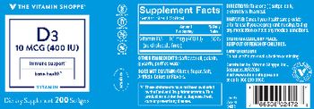 The Vitamin Shoppe D3 10 mcg (400 IU) - supplement