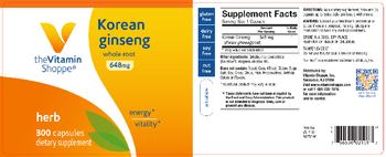 The Vitamin Shoppe Korean Ginseng 648 mg - supplement
