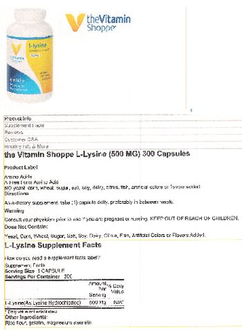 The Vitamin Shoppe L-Lysine 500 mg - supplement