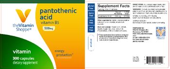 The Vitamin Shoppe Pantothenic Acid 500 mg - supplement