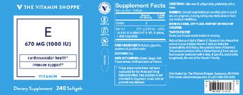 The Vitamin Shoppe Vitamin E 670 mg (1000 IU) - supplement