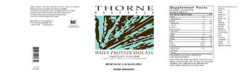 Thorne Research Whey Protein Isolate Chocolate Flavored - supplement