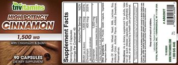 Tnvitamins High Potency Cinnamon 1,500 mg - supplement