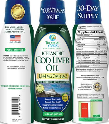 Tropical Oasis Icelandic Cod Liver Oil Natural Lemon Flavor - supplement