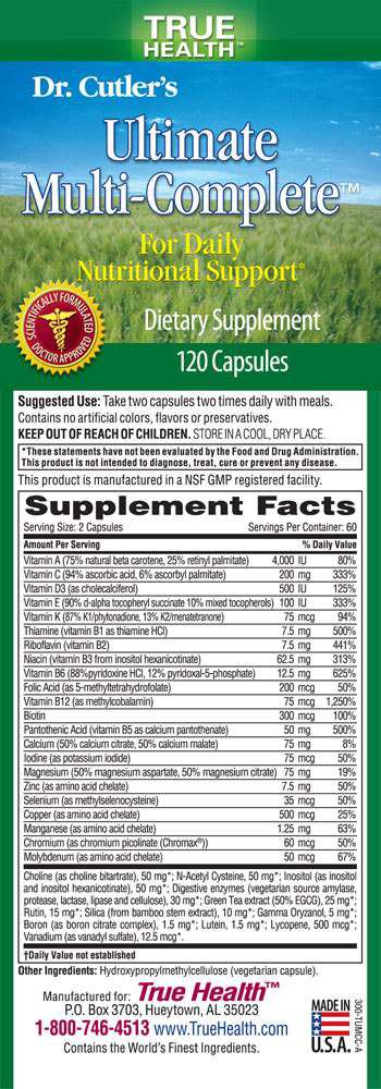 True Health Dr. Cutler's Ultimate Multi-Complete - supplement