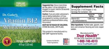True Health Dr. Cutler's Vitamin B12 Methylcobalamin - supplement