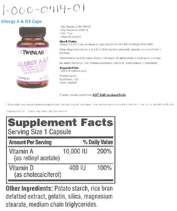 Twinlab Allergy A & D3 - supplement