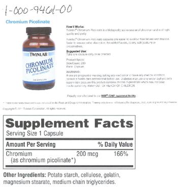 Twinlab Chromium Picolnate - supplement