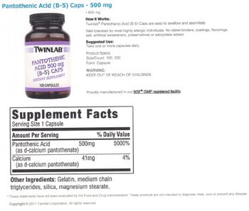 Twinlab Pantothenic Acid 500 mg (B-5) Caps - 