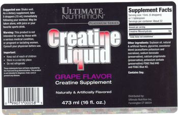 Ultimate Nutrition Creatine Liquid Grape Flavor - creatine supplement