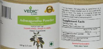 Vedic Care 100% Ashwagandha Powder - supplement