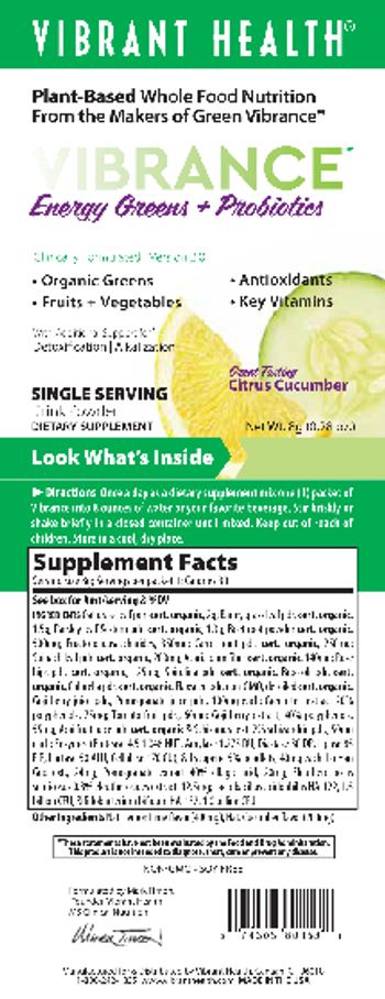 Vibrant Health Vibrance Energy Greens + Probiotics Great Tasting Citrus Cucumber - supplement