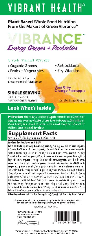 Vibrant Health Vibrance Energy Greens + Probiotics Great Tasting Orange Pineapple - supplement