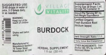 Village Vitality Burdock - herbal supplement