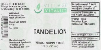 Village Vitality Dandelion - herbal supplement